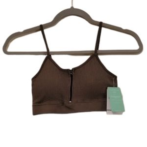 Green Forever 21 Women's Ribbed Half Zip Sports Bra